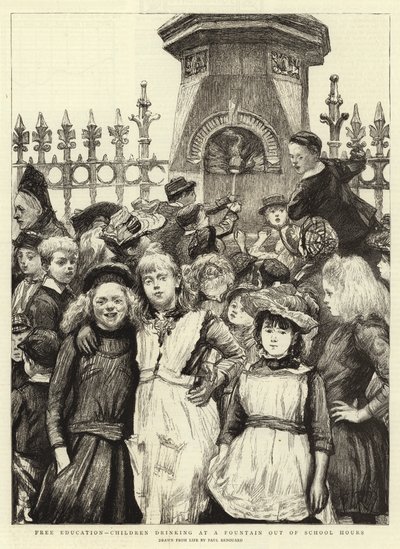 Éducation gratuite, enfants buvant à une fontaine en dehors des heures de classe - Charles Paul Renouard